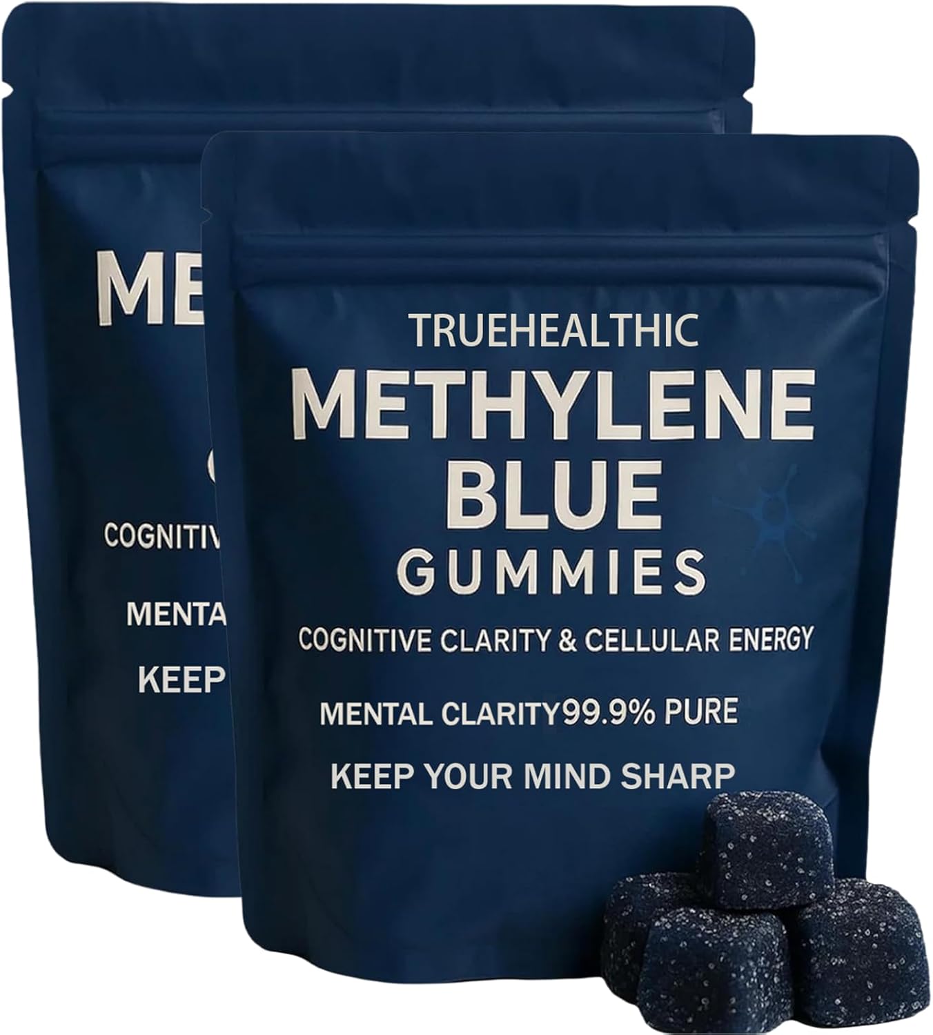 Methylene Blue Gummies, 5mg of Methylene Blue Per Gummy for Sustained Energy, Mental Clarity, Lifted Mood, Sharper Focus, 99.9% Pure, 30 Gummies Per Bag (1)