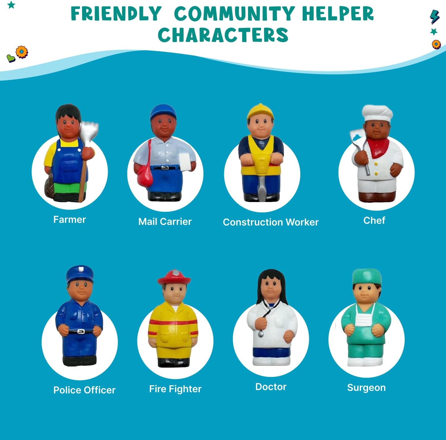 Get Ready Kids 620 Multicultural Career Figures Set of 8-5" Chunky Community Helper Toys for Toddlers, Preschool, Daycare, Classroom Learning & Imaginative Play