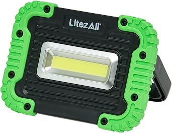 LitezAll 1000 Lumen Work Light | Portable Battery Operated LED Utility Light, 7-Position Adjustable Kickstand & Handle, 2 Light Modes, Compact Heavy Duty Shop Light 4 AA Batteries Included