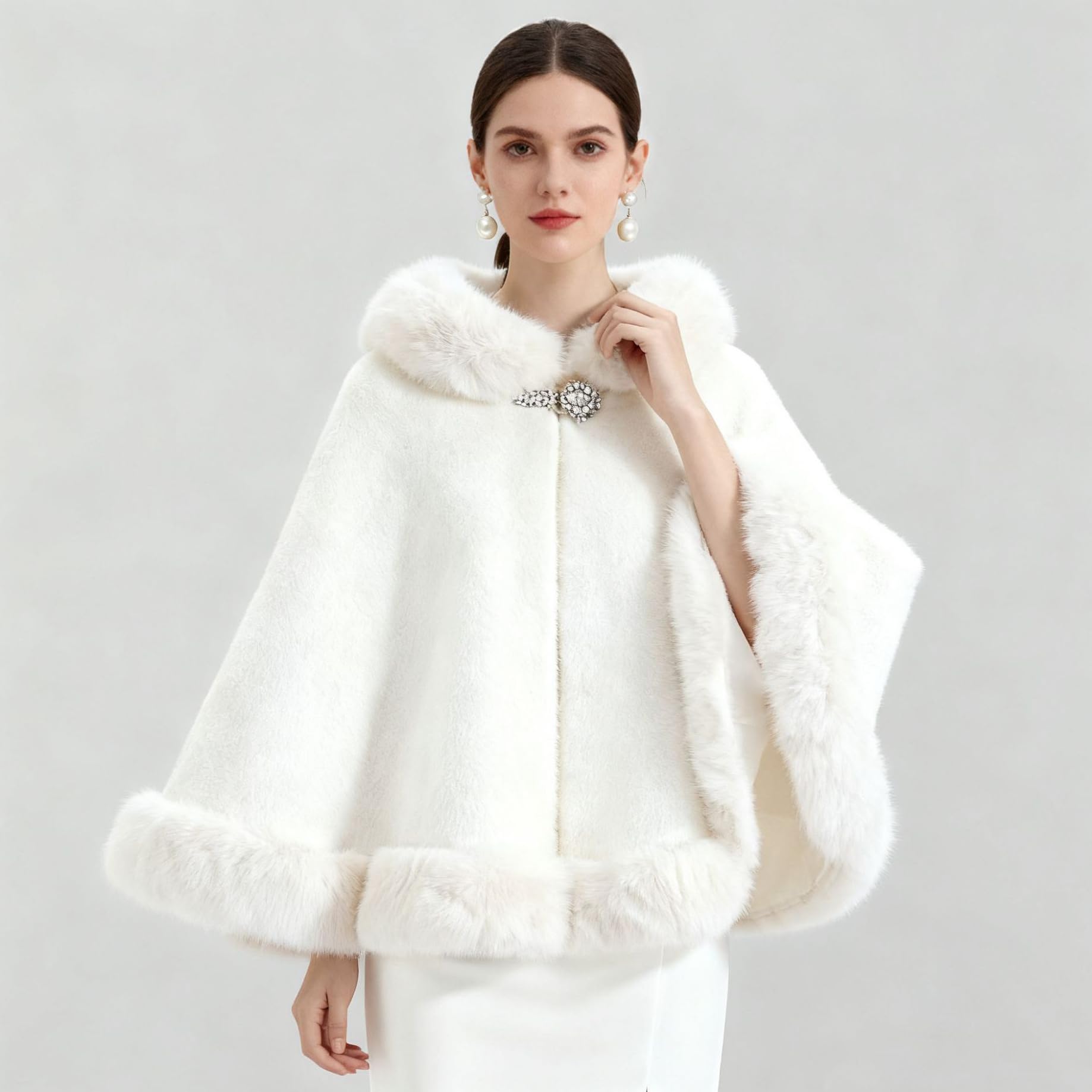 Chale Femme Cape En Maille Cardigan Vintage Pour Femme Poncho Châle Élégant En Fausse Fourrure Veste D'Hiver Grande Taille Étole Pour La Mariée Et Les Demoiselles D'Honneur Boléro