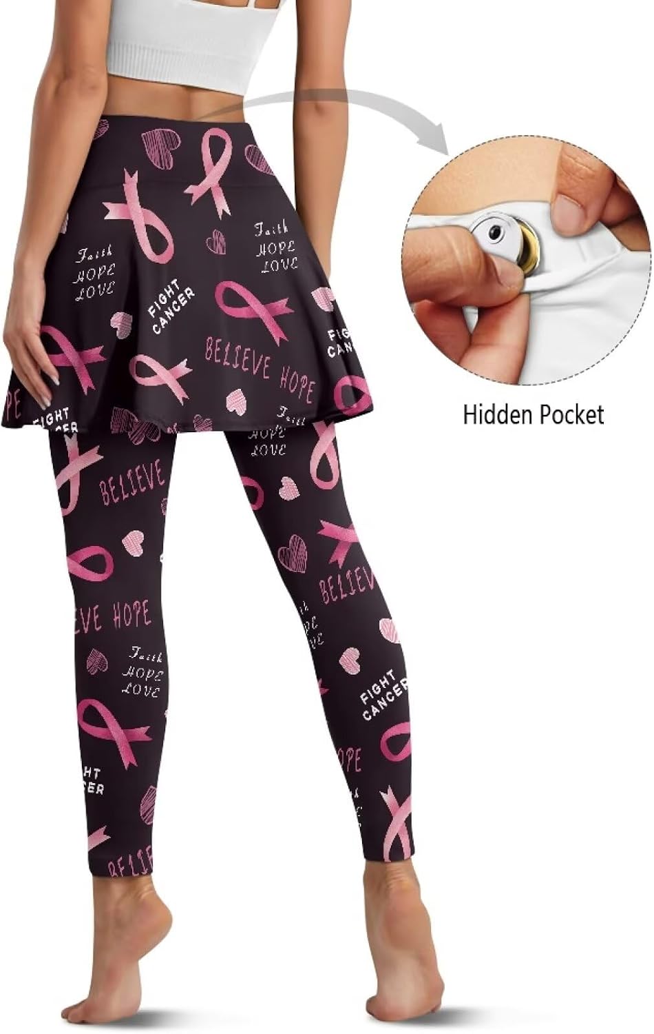 Women Yoga Legging with Skirt High Waisted Slim Full-Length Running Workout Skirted Yoga Pants with Pockets XS-3XL