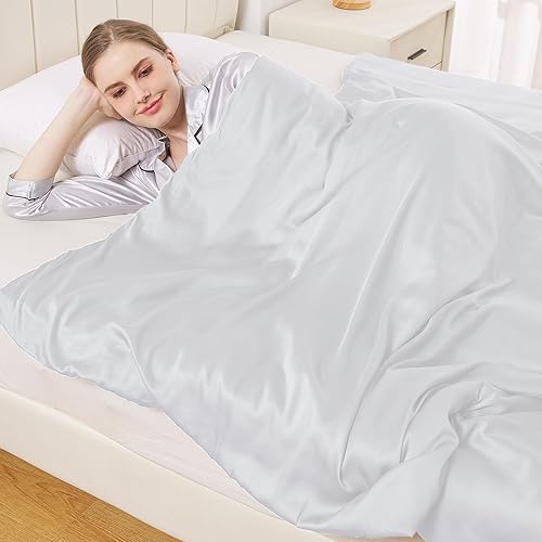 Weighted Idea Manta con peso refrescante tamaño King con funda de edredón de bambú (94 x 96 pulgadas, 30 libras, color blanco, 2 en 1), material