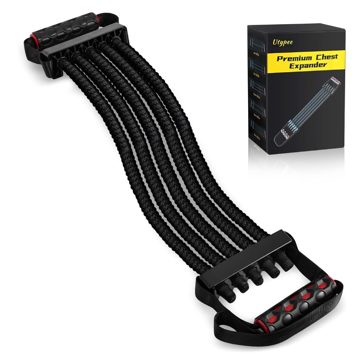 Chest Expander for Men, Adjustable Resistance Band Chest Trainer Braided Premium Latex, 60-300Lb, HomeGym Strength Training 5 Bands with Handles & Foot Strap