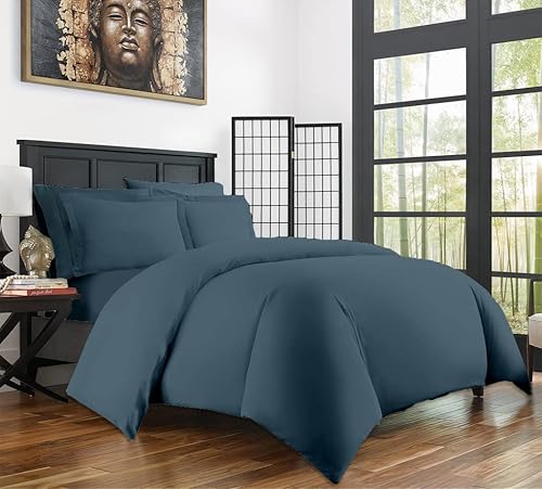 Miniatura 21 de Funda de edredón de 600 hilos de 98 x 98 pulgadas, 100% algodón egipcio con cierre de cremallera y lazos en las esquinas, patrón sólido, 1 funda