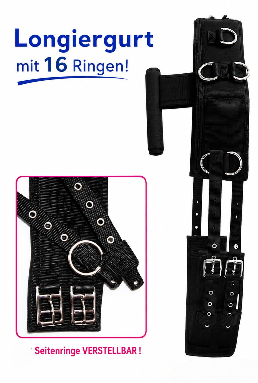 Tysons Breeches Longiergurt 16 Ringe Starkes Nylon/Neopren für Doppellonge Mini Shetty Bauchgurt abnehmbar