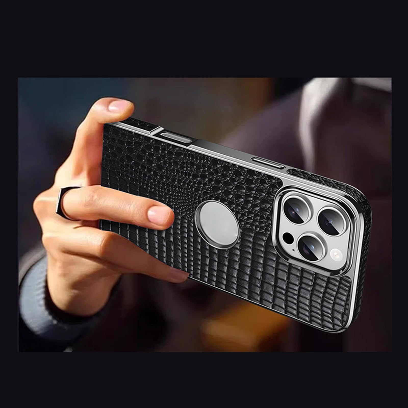 Etui z prawdziwej skóry do iPhone'a 16 Pro Max/16 Pro/16, lekka luksusowa tekstura krokodyla magnetyczne bezprzewodowe etui ładujące, logo, puste, brązowe, 16 Pro