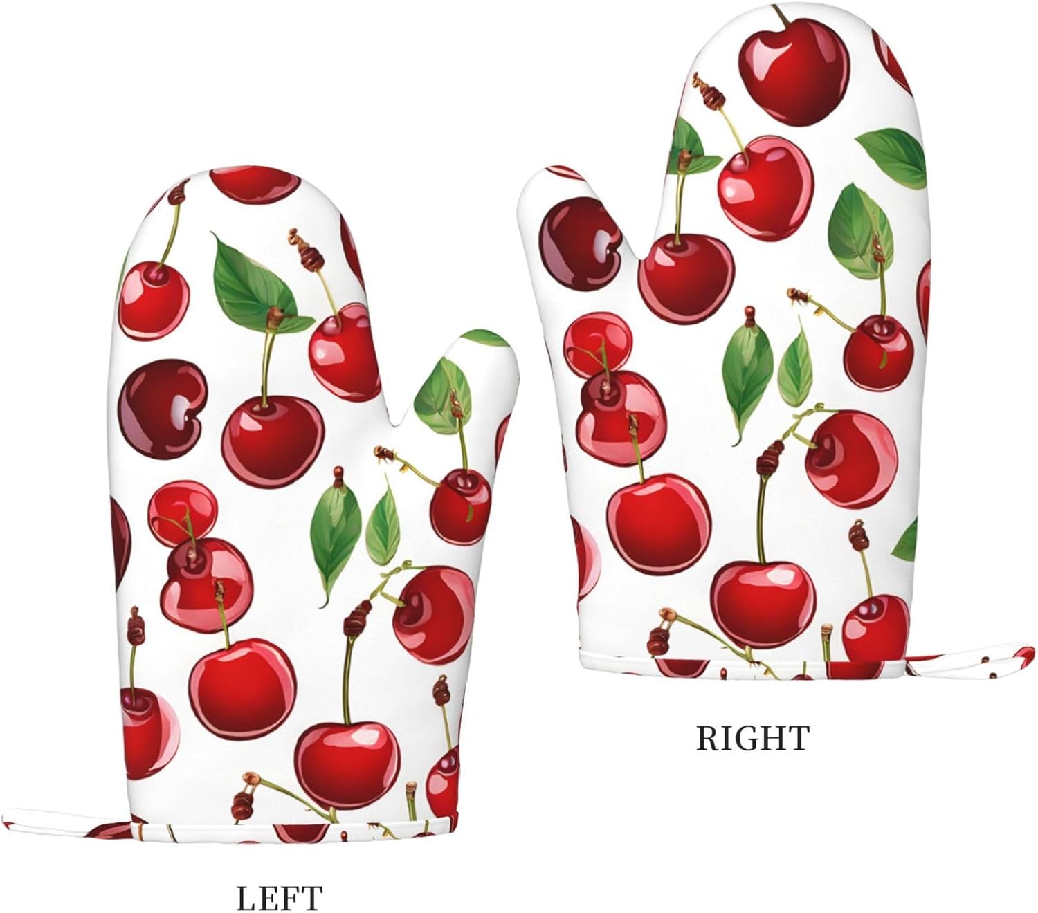Red Cherries Oven Mitts and Pot Holders Set of 4 Heat Resistant Kitchen Gloves with Silicone Palm Hot Pads for Baking Cooking Grilling BBQ
