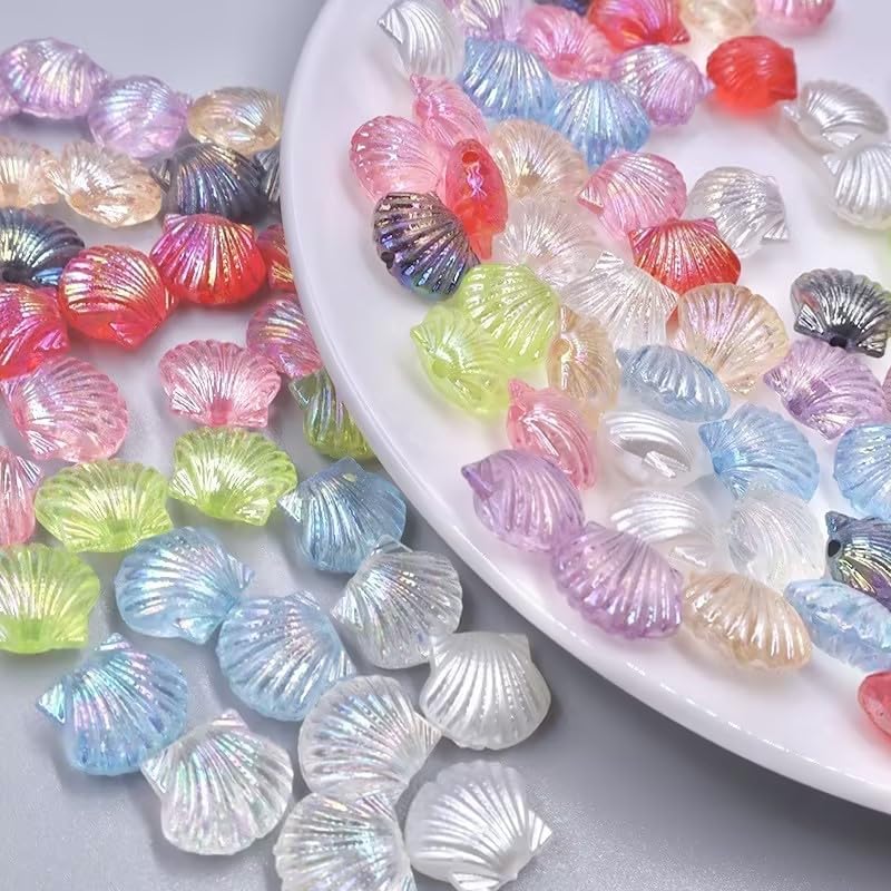 30pcs Mix Color Acrylic Clam Shell Tiny Spacer Beads,Pastel Mixed Colors Plastic Beach Scallop Shell Craft Loose Beads 14.5x12.5mm for Summer Jewelry Making,Beads and Bead Assortments Beading - Image 8