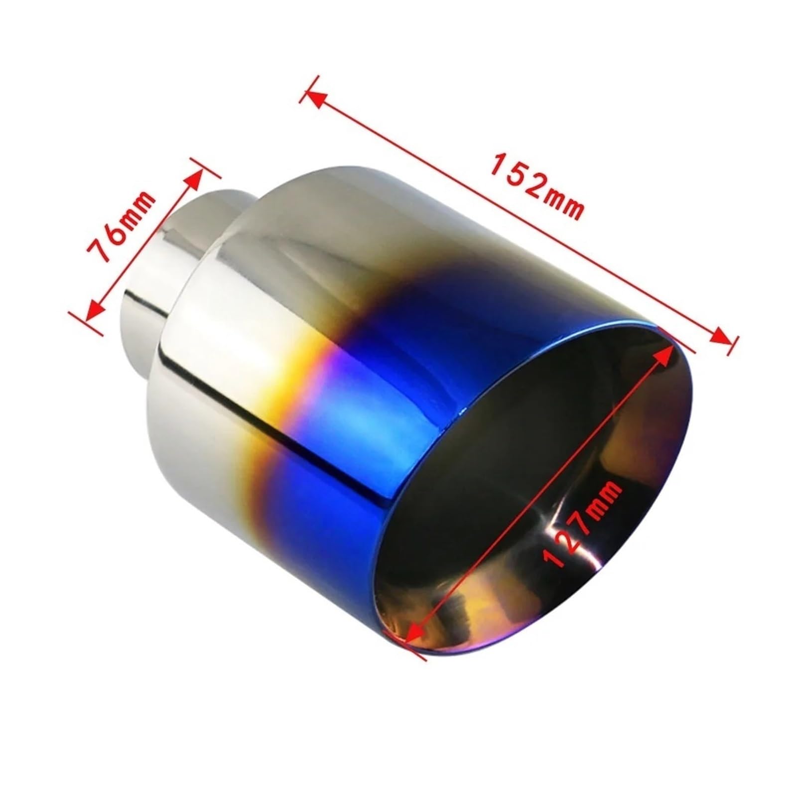 Punta Escape Coche Punta de Extremo Escape Universal para Coche, Acero Inoxidable, 63mm, 76mm, Entrada 114mm, 127mm, Salida, silenciador Inclinado