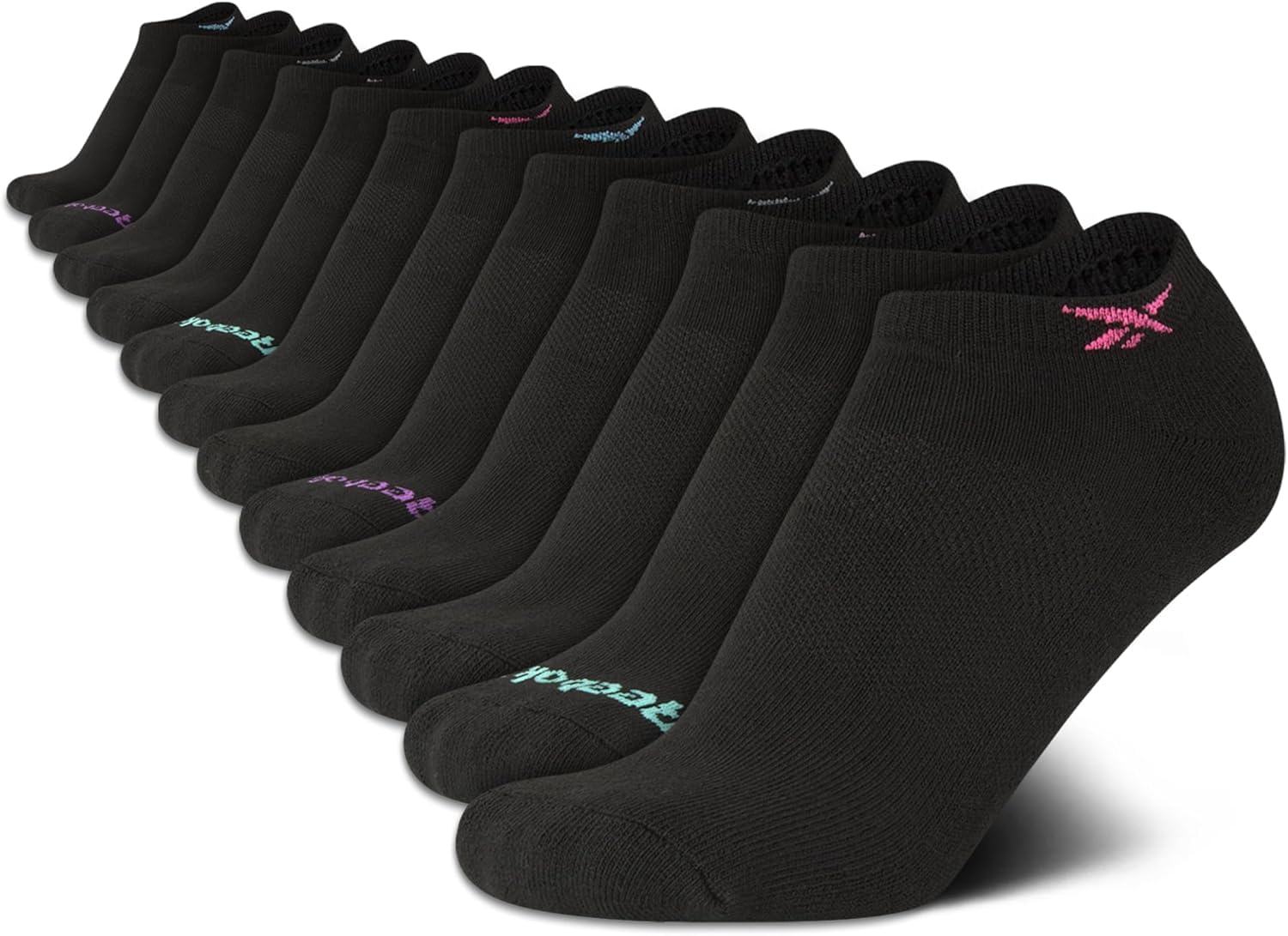 Reebok Womens No Show Socks Moisture Wicking Cushion Low Cut Socks 12 Pack