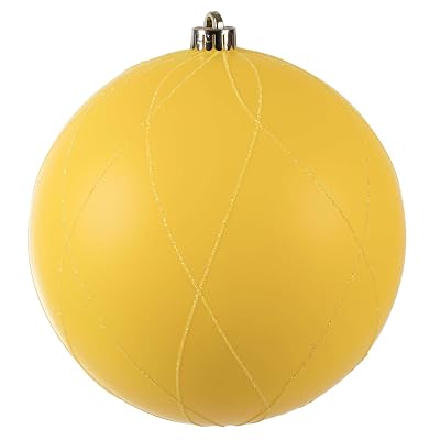 8" Yellow Matte and Glitter Swirl Ball Ornament