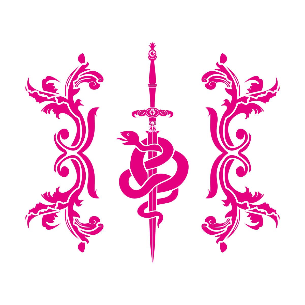 Vinyl Art Sticker Sword Snake and Flowers Tribal Symbol 72x114.6cm Multi Color Selection Extra Large Rosered — image 1