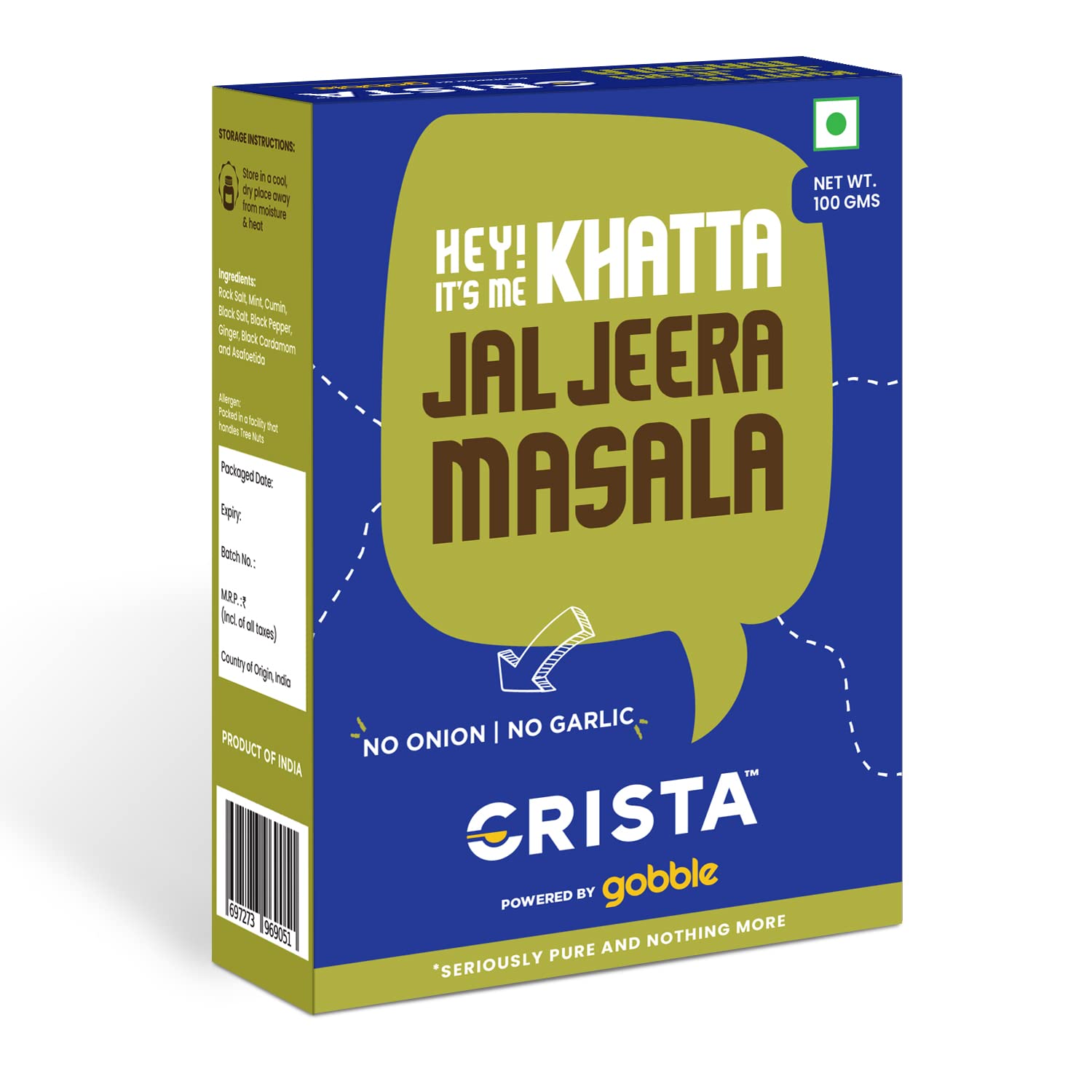 CRISTA Khatta Jal Jeera Masala | Vegan | Cholesterol Free | Trans Fat Free | No Onion | No Garlic | No Added Sugar | Zero added Colours, Fillers, Additives & Preservatives | 100 gms