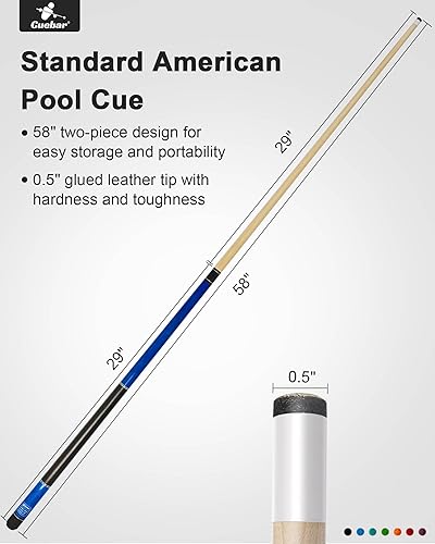 Miniatura 18 de Juego de 2 tacos de billar de 58 pulgadas para adultos, palos de billar con agarre de cuero sintético, palos de mesa de billar en 2 colores y pesos