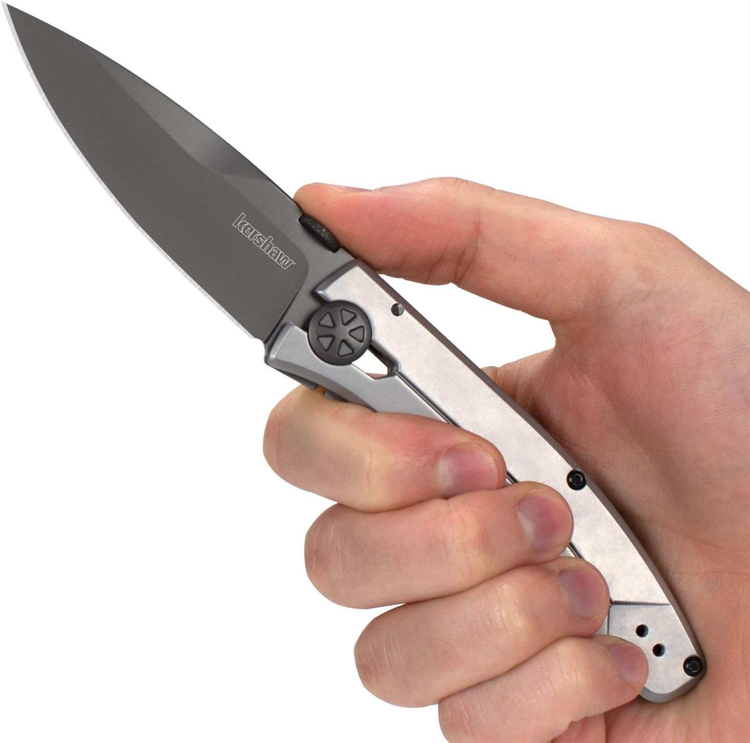 Kershaw Innuendo Pocketknife; 3.3 Inch Drop Point Stainless Steel Blade with Titanium Carbo-Nitride Coating, Manual Open, Frame Lock, Reversible Pocketclip, Perfect Every Day Carry (3440)
