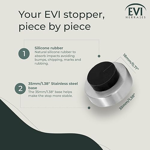 Miniatura 2 de EVI Tope de puerta montado en la pared 0.7'' x 1.37'' Caucho negro de silicona natural Instalación adhesiva o tornillo Acero inoxidable Mod.