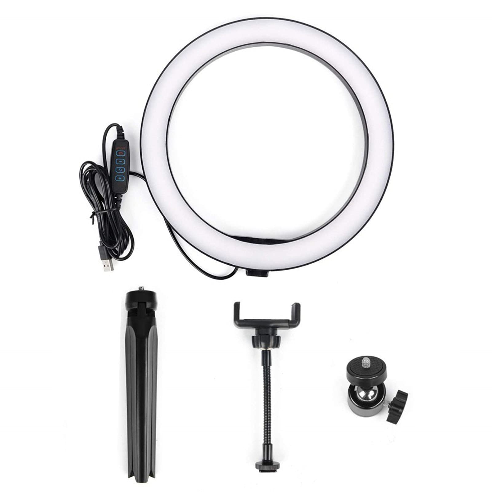 Anello luminoso per selfie da 25 cm, con supporto per treppiedi e supporto per telefono, con LED USB, dimmerabile, per trucco/YouTube/TIKTok/Video/streaming