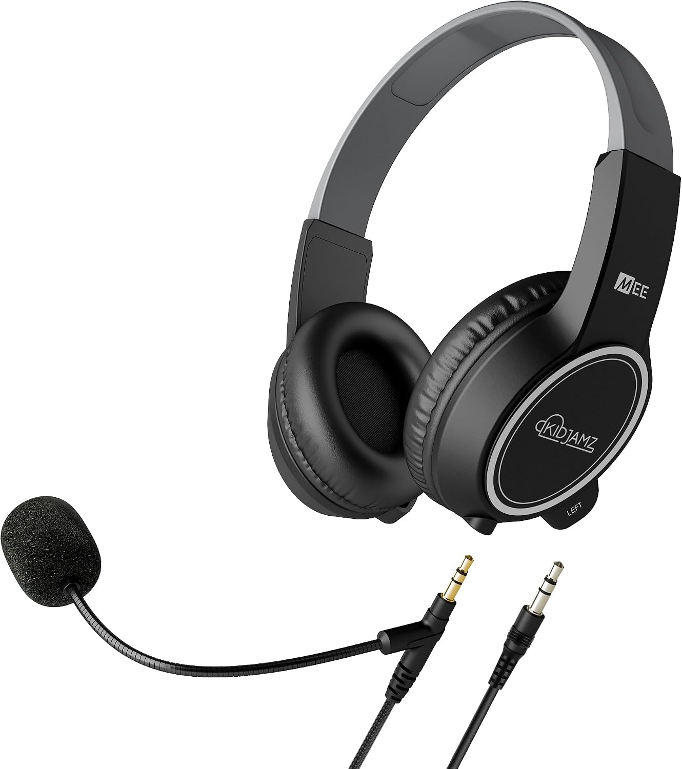 MEE Audio KidJamz 3 Kids Safe Listening Stereo Headphones with Volume Limiter & Boom Microphone, Adjustable On-Ear Headset with 3.5mm Jack & Mute Switch for Online Learning/School/Travel/Tablet,Black