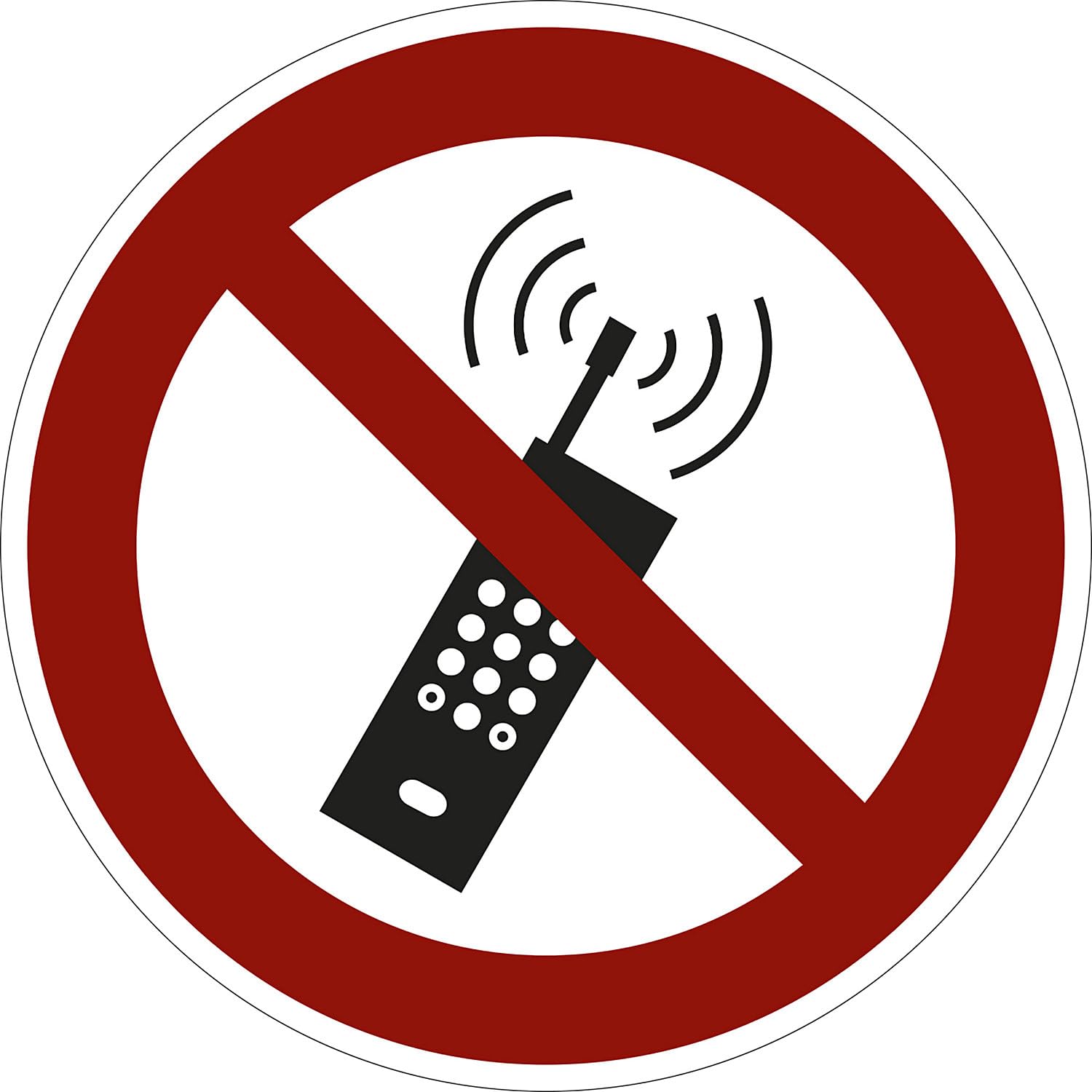 kaiserkraft | Verbotszeichen | Eingeschaltete Mobilfunktelefone verboten | VE 10 Stk | Aluminium | Ø 200 mm