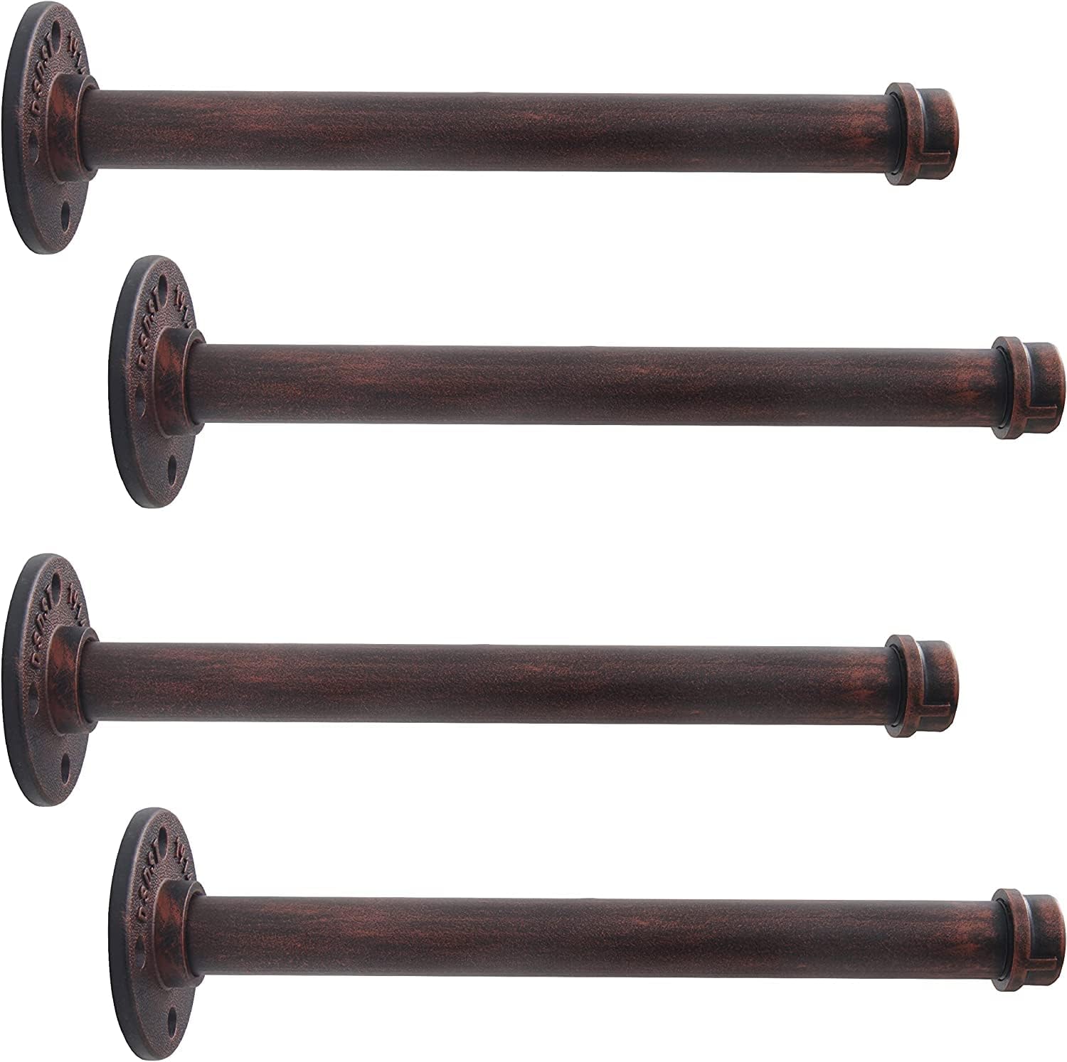 Industrial Pipe Shelf Bracket, 4 Pack Black Iron Shelf Bracket Rustic Wall Mounted Floating Shelf Shelving Heavy Duty Support Hardware for Wood (12",Bronze)