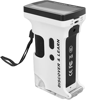 Mikroskop Ręczny, Ekran o Przekątnej 2,7 Cala, Kamera 800x z Regulowanymi Diodami LED, Powiększenie od 4x do 60x, Złącze USB, do Eksperymentów Naukowych na świeżym Powietrzu