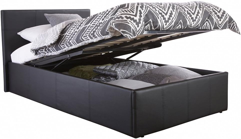 Home Source – Canapé abatible, diseño contemporáneo, piel sintética, almacenamiento para cama, se abre por el extremo, piel sintética, negro, doble pequeña