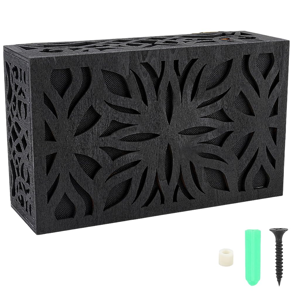 PRESSINART Black Modern Doorbell Cover 9.1 x 5.5 x 2.8 Inch Door Bell Cover Box Only Floral Pattern Wooden Decorative Universal Case Easy to Mount for Indoor Outdoor Home Entryway Porch Decoration โ image 1