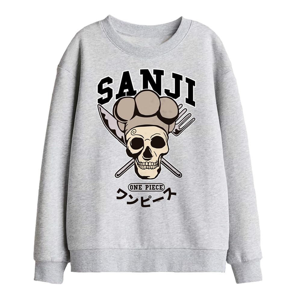 One Piece Sanji Collegic Skull Kids Sweatshirt, Athletic Heather, 9-11Y