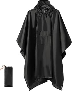 Chubasquero ligero 3 en 1, capa multifuncional para adultos, poncho con capucha con bolsillos, impermeable, bolsa de almacenamiento ideal para acampar al aire libre, color negro