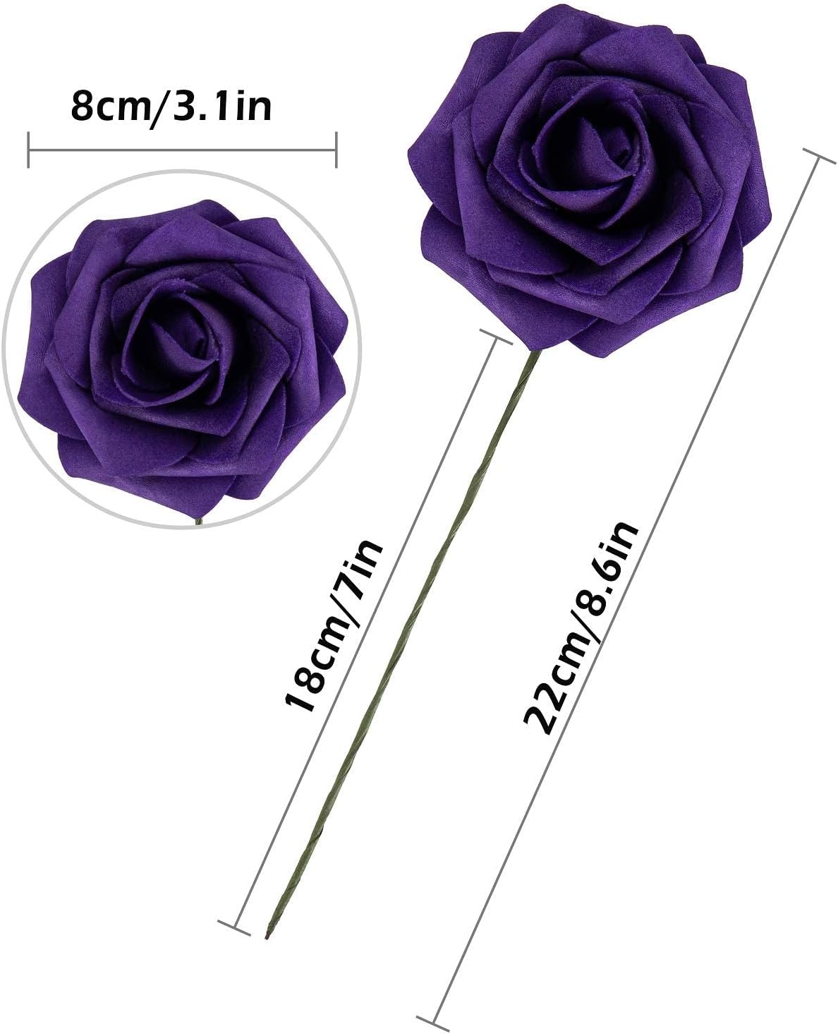 25pcs Artificial Flower Foam Rose Real Touch Roses Flower Heads with Stem for DIY Wedding Bouquets Centerpieces Arrangements Party Baby Shower Home Decor (Purple) - Image 2