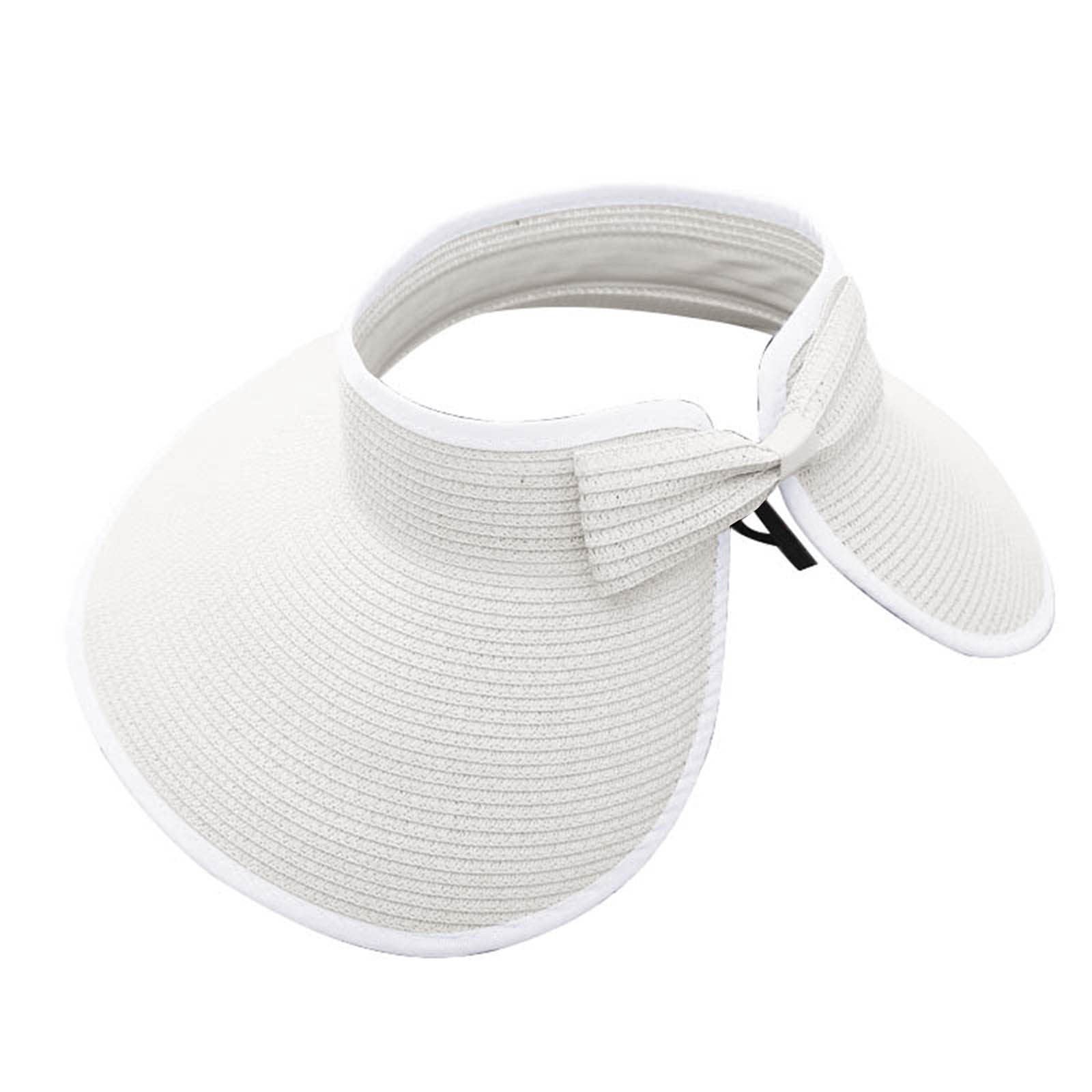 Cappello da sole da donna Cappelli con visiera parasole da donna Visiere di paglia a tesa larga da donna Visiere da spiaggia pieghevoli da donna Sole da donna alla moda ombra ( Color : Weiß , Size : T