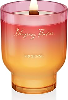 M&SENSE 16.6oz Natural Soy Large Jar Candle with Wooden Wick | Blazing Flames Scent | 95-Hour Burn & Long-Lasting Burn | Housewarming Gift for Men and Women