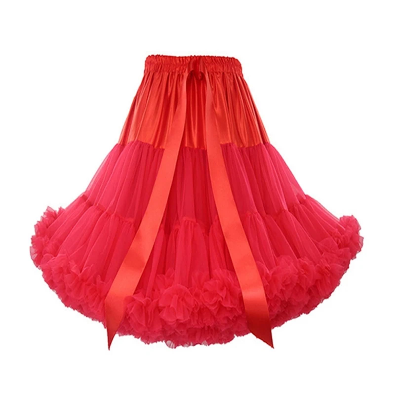 BOJHGO Knee Length Women's Soft Puffy Tulle Petticoats Lolita Ballet Dance Pettiskirts Costume Tutu Skirts Layered Underskirt 55CM Long(Red)