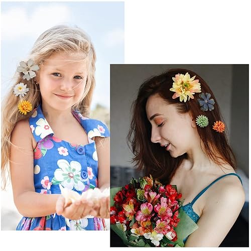 Miniatura 7 de Ahoney 20 pinzas para el cabello con flores tropicales para mujeres y niñas, pasadores de pelo de flores artificiales hawaianas, horquillas de gasa,