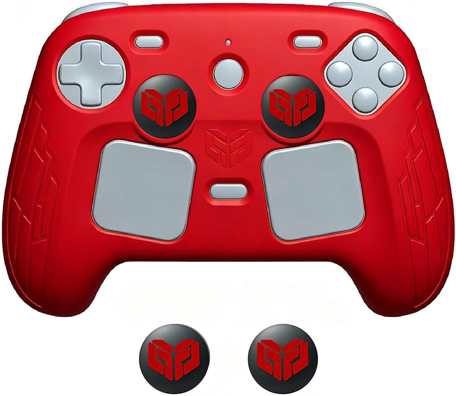 Silicone Protective Case for Steam Controller 2, Soft Anti-Slip Grip Cover with 2 Thumbstick Joystick Caps, Shockproof Dustproof Gamepad Shell, Ergonomic Handle Wrap for Enhanced Comfort (Red)