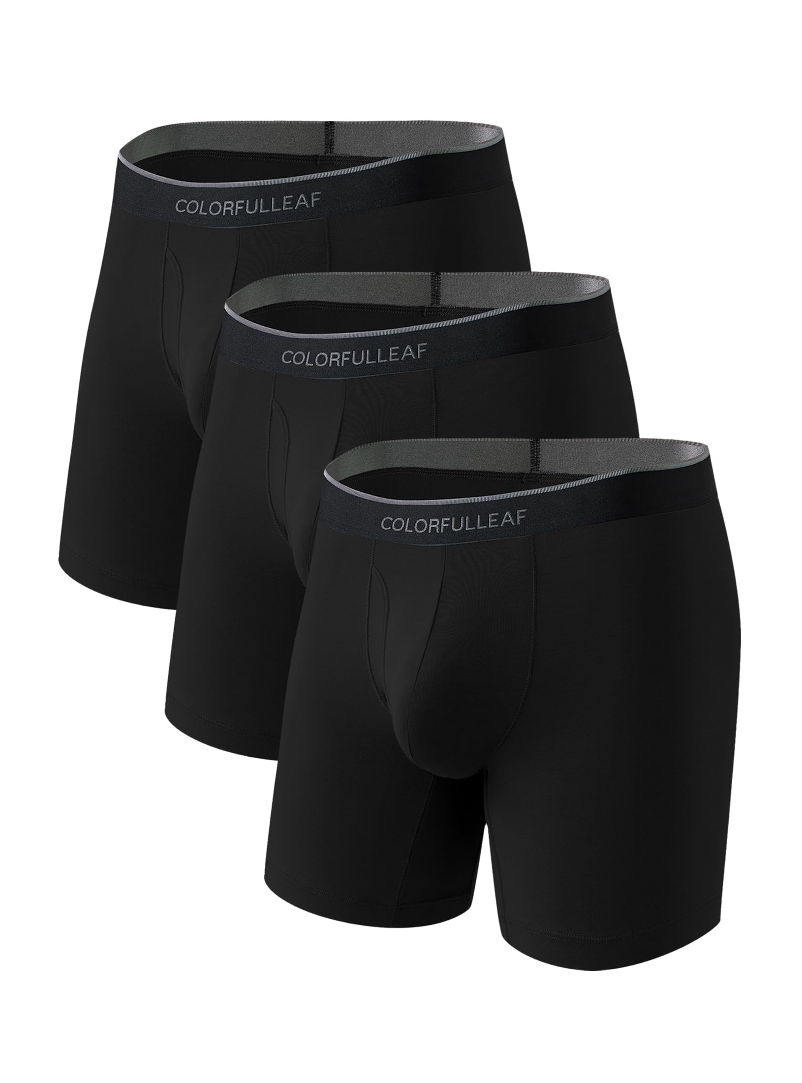 COLORFULLEAF Mens Underwear Soft Bamboo Rayon Boxer Briefs Breathable Open Fly Underwear Multipack