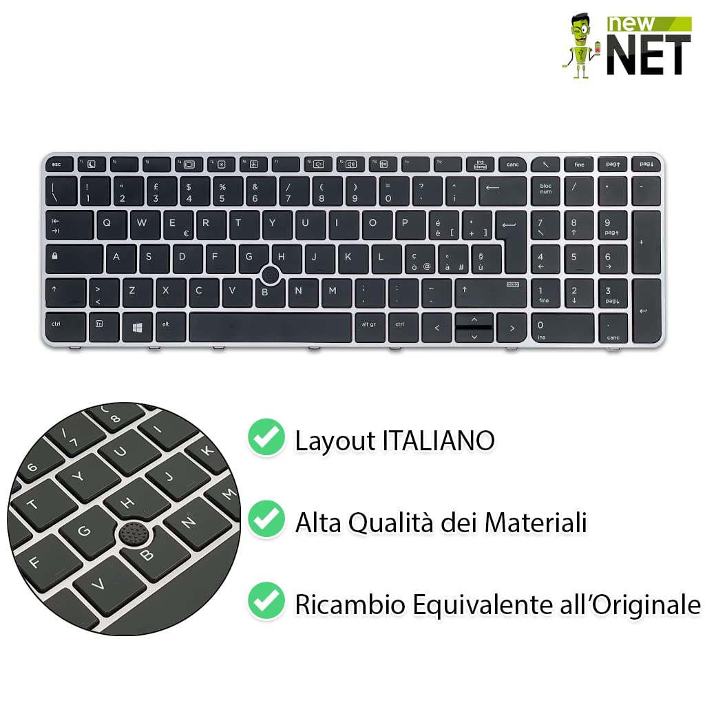 Tastiera ITA Per HP Elitebook 850 G3, 755 G3, 850 G4, 755 G4, Con Frame, Layout QWERTY, Codici Compatibili 6037B0116709 E Simili – Non Retroilluminata