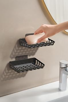 ATA HOME 2'Li Set Yapışkanlı Banyo Sabunluk, Katı Sabun Tutacağı, Lavabo Mutfak Katı Sabunluk Süngerlik Siyah Siyah