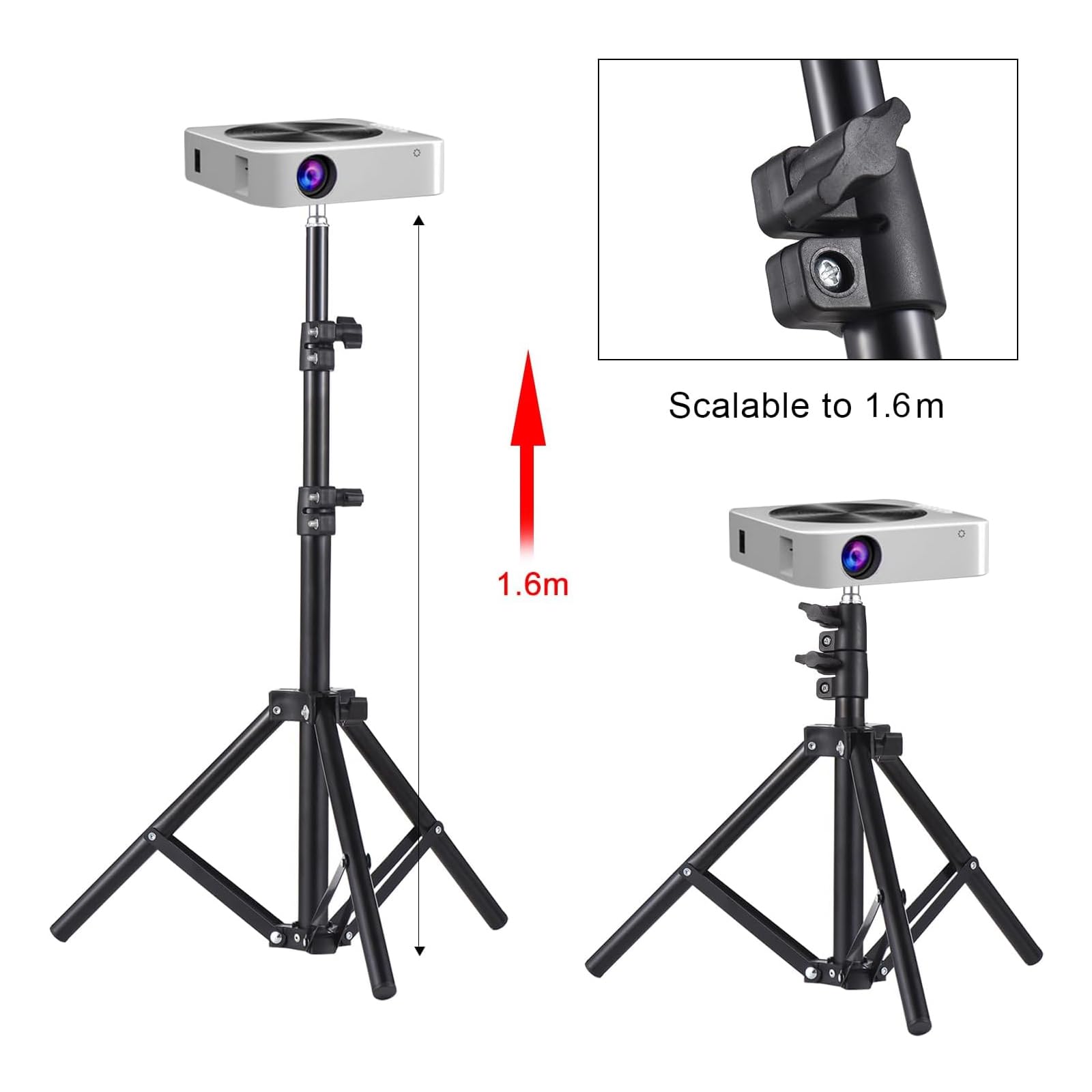 Docooler Supporto universale per proiettore, supporto per proiettore estensibile, supporto portatile in lega di alluminio, interfaccia 1/4", altezza regolabile per proiettore LCD