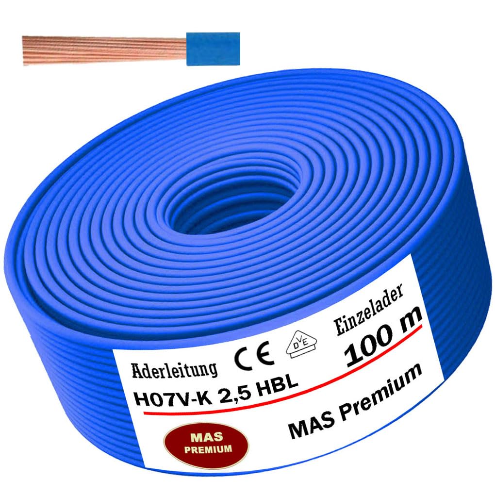 Cable eléctrico H07 V-K 2,5 mm², azul claro, cable individual, flexible, de 5 a 100 m (100 m)
