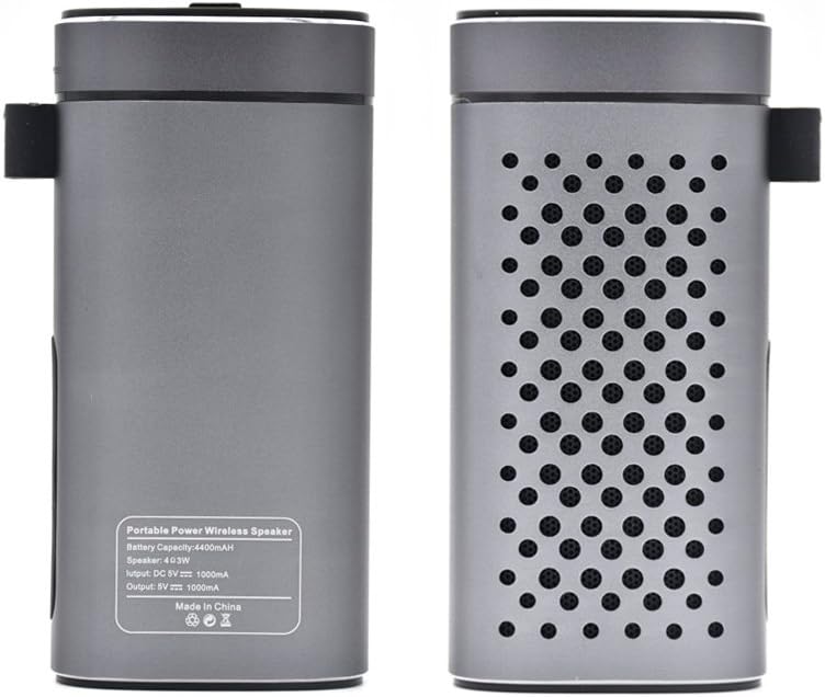 Raking® X9 Multifunction Stereo Portable Wireless Bluetooth Speakers with Additional 4400 mAh Emergency Power Bank Function and Splashproof Shockproof Dustproof 18 Hour Playtime for Outdoors/Shower (Gray)