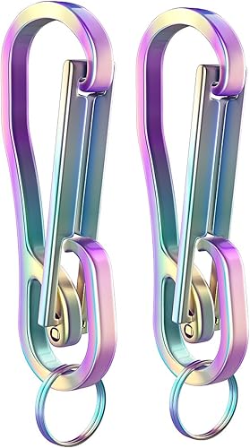 Juego de 2 anillos retráctiles con clip de mosquetón, llavero de titanio, ganchos de liberación rápida, camping, senderismo y uso diario