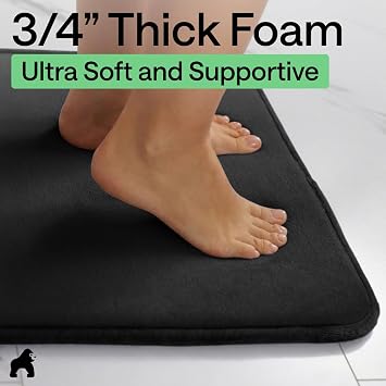 GORILLA GRIP Memory Foam Bath Rug for Bathroom, 24x17 Black