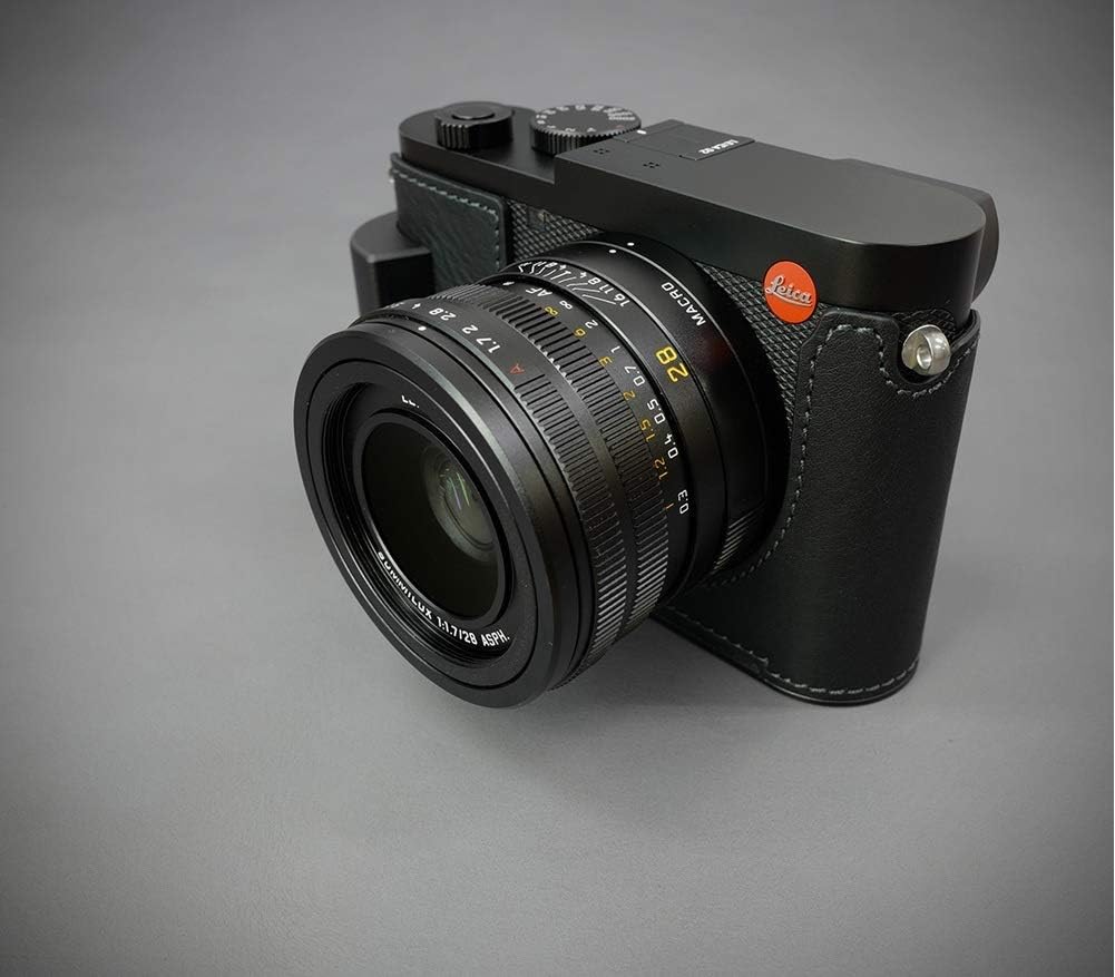 40% Off Discount LIM'S Genuine Italy Leather Camera Half Case Metal Grip Dovetail Plate for Leica Q2 (Typ 4889) Black