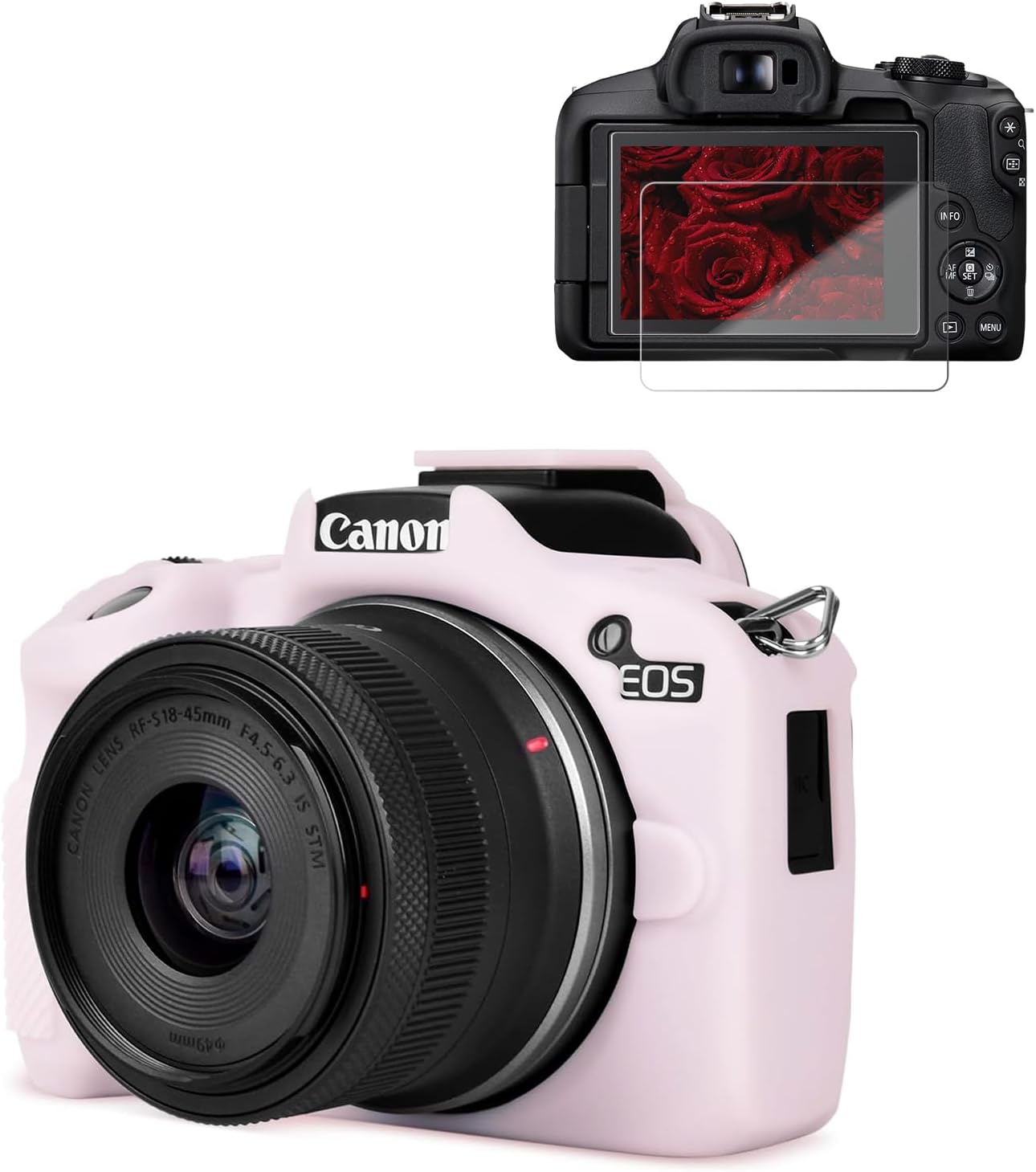 Case for Canon EOS R50 Camera, Soft Silicone Protective Case, Anti-Scratch, Slim Fit Sleeve Cover with Screen Protector Accessories for Canon R50 (Jelly Pink)