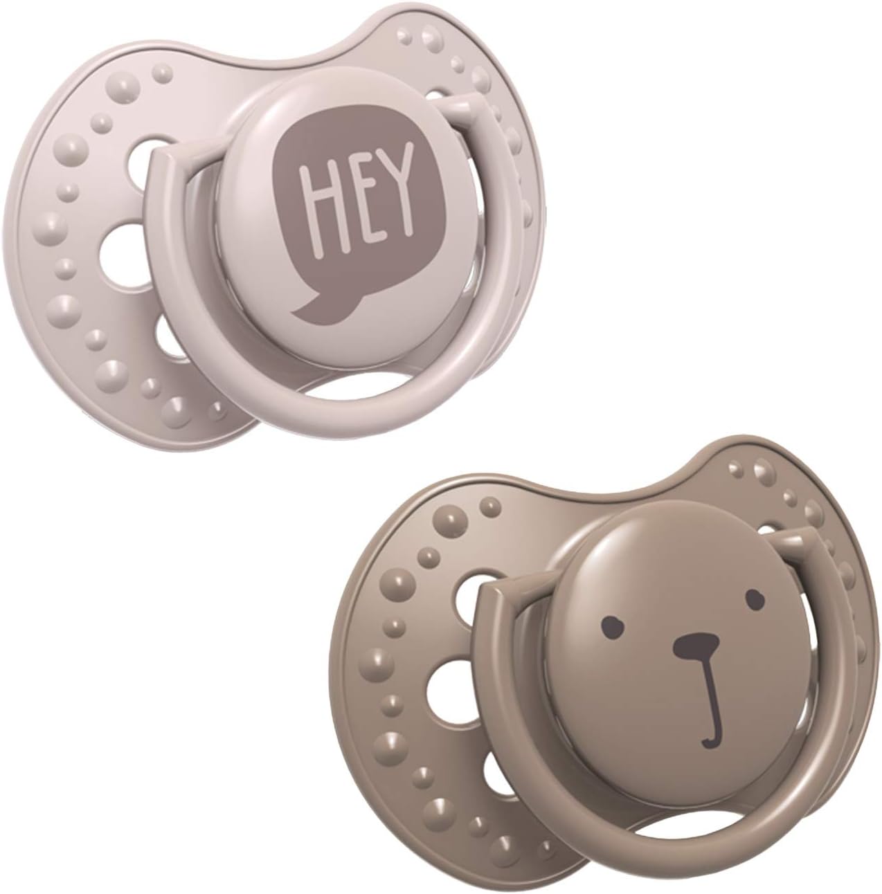 LOVI Soother 6-18 Months, Baby Dummies with Silicone Teat, Dynamic Tip, Hey Girl Collection, 2 Pieces, Brown