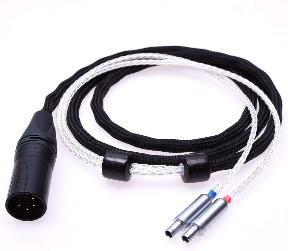 Black 16 Cores 5N Pcocc Compatible with For SENNHEISER HD800 HD800S Headphone Upgrade Cable Extension cord (1.2meter(4feet), Silver Plated cable)