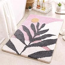 Home Decor Microfiber Soft Bathroom Mat with Modern Design Anti Slip Bath Mats Water Absorbent Mat for Shower Quick Dry Anti Slip Bottom Living Room & Kitchen (Leaf White/Grey&Pink)