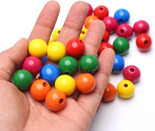 Miniatura 8 de 200 cuentas de madera redondas de colores surtidos para manualidades, fabricación de joyas (rosa)