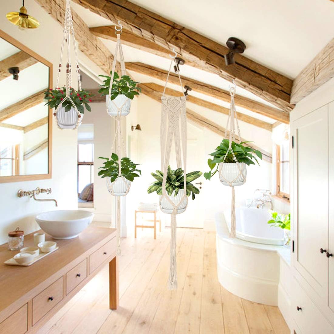 ZNCMRR 5 Pack Macrame Plant Hanger,Hanging Planter with 10 Hooks,Hanging Plant Holder,Outdoor Indoor Boho Home Decor